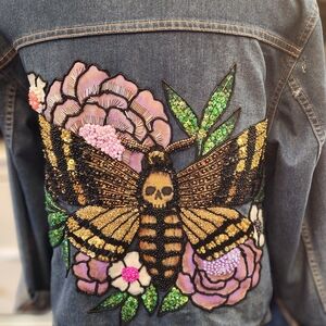Penningtons Hand Beaded & Painted Distressed Blue Denim Jacket